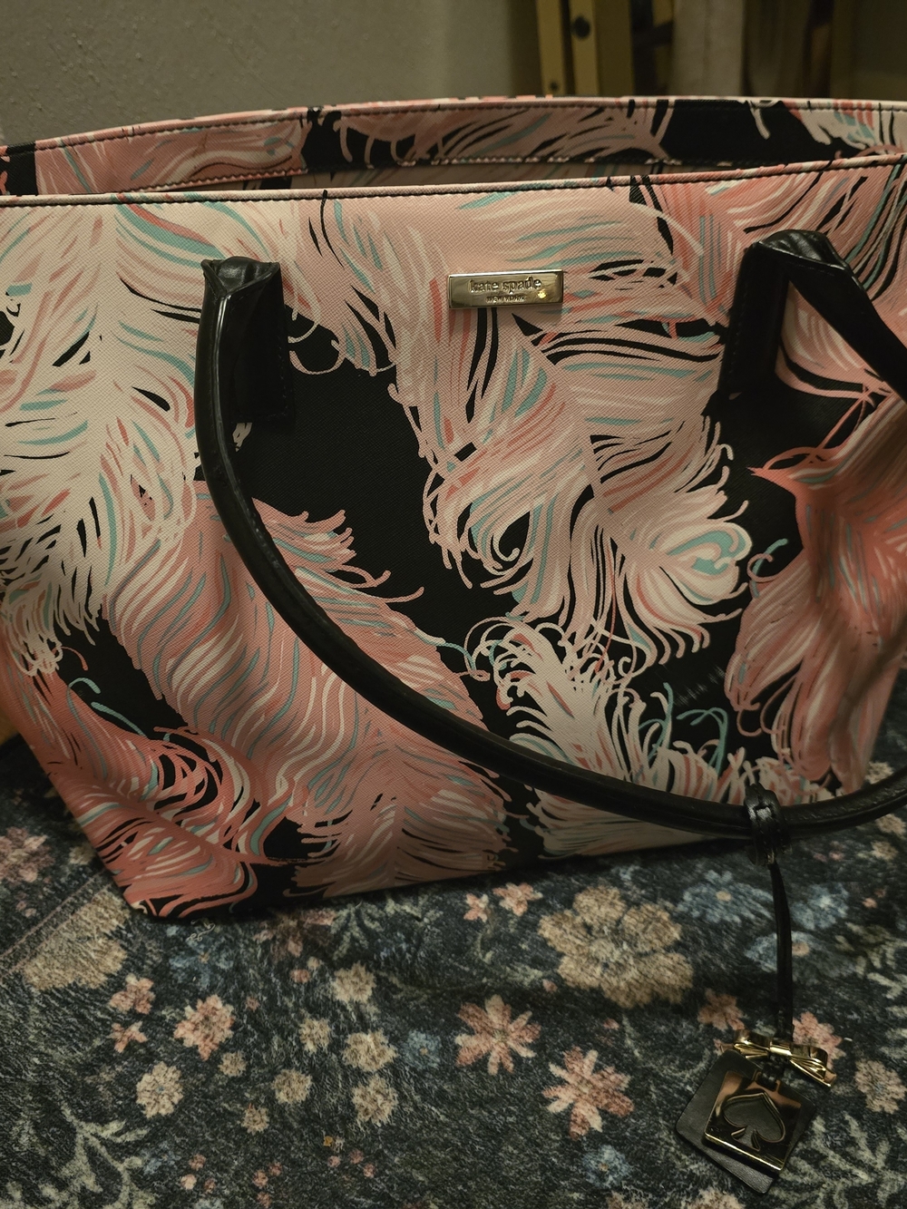 Kate Spade Pink Feather-Print Tote Bag